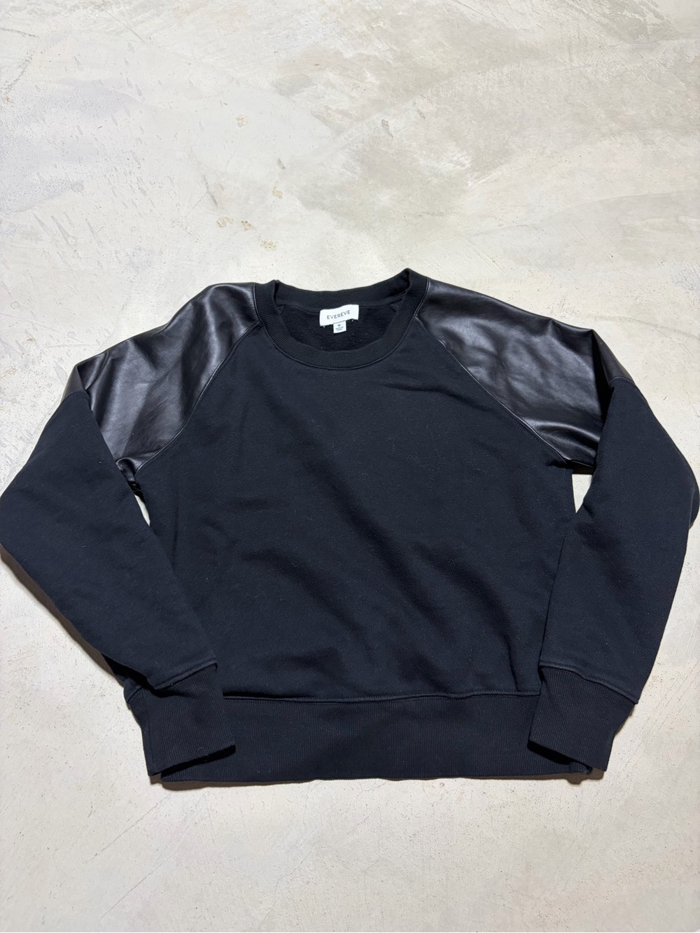 Evereve Black Sweatshirt with Faux Leather Shoulder Panels medium